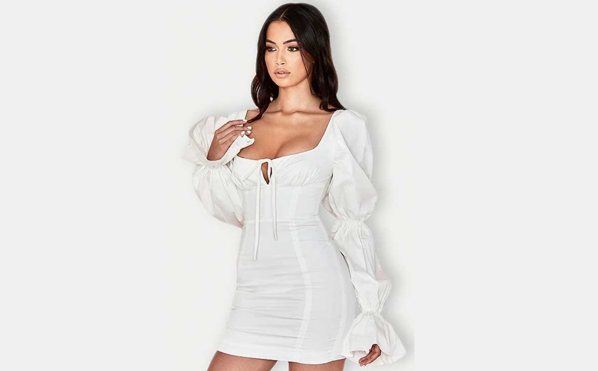 Puff-Sleeve-Belted-Bodycon-Dress