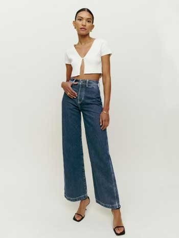 Reformation’s Jamie Ultra High Rise Wide Leg Jeans in Caspian