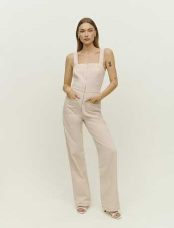 Reformation’s Ren Twill Jumpsuit in Almond