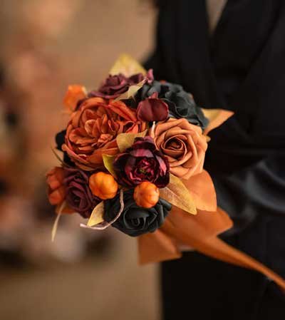 Burnt Orange And Black Wedding Bouquet